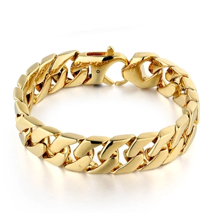 Polished gold cuban link bracelet for men with secure clasp in a geometric hip-hop style