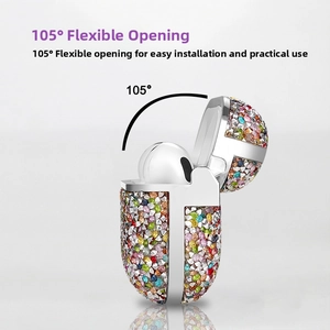 Detailed view of luxury glitter AirPods case with 105 degree wide opening mechanism