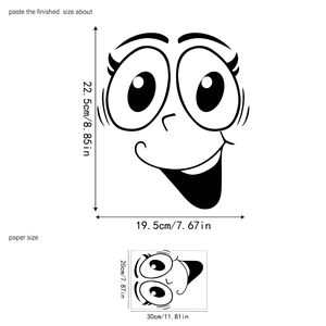 Detailed size chart for funny face toilet lid decal with precise product measurements
