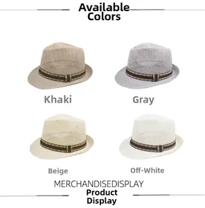 Mesh fedora hats for sun protection in khaki, grey, beige and creamy white colors