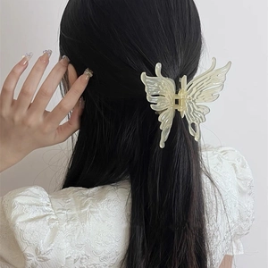 Pince à cheveux papillon élégante en résine blanche pour coiffure demi-queue
