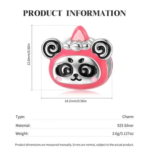 Cute pink panda 925 sterling silver charm bead for DIY bracelets and jewelry making