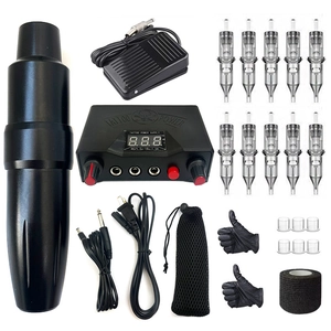 Complete rotary tattoo machine pen kit with power supply needles and accessories