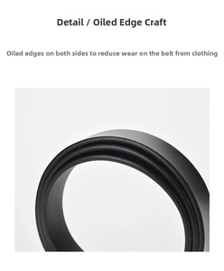 Detailed close-up of smooth oil-edge craftsmanship on a black genuine leather belt strap