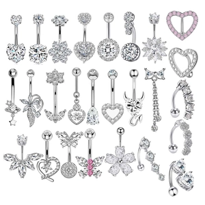 Stainless Steel Belly Button Ring Copper Zircon Navel Piercing Jewelry Heart Butterfly Flower Elegant For Women