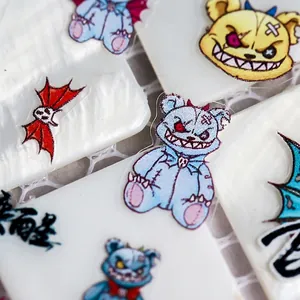 5D embossed Halloween devil bear and skeleton bat nail stickers in dark cartoon style
