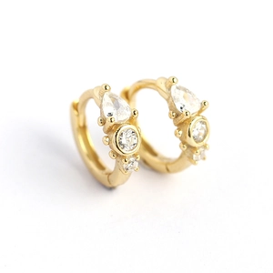 Elegant gold S925 silver hoop earrings with sparkling water drop zircon stones