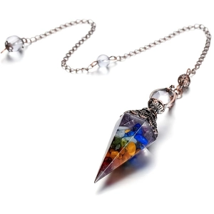 7 Chakra Edelstein Pendel mit antikem Silber-Finish und Hexagonal-Kristallanhänger