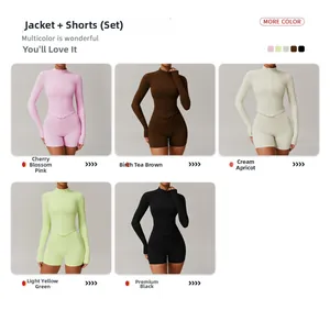 Détails de l'ensemble de yoga ajusté en cinq couleurs dont rose cerise et noir