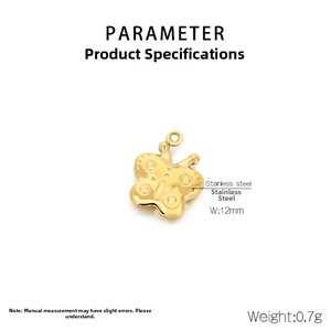 Detailed 12mm golden hollow stainless steel butterfly pendant with dimensions and weight