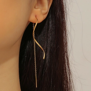 Wave Threader Earrings 304 Stainless Steel Long Tassel S-Shape Polished Minimalist Dangle Jewelry For Women