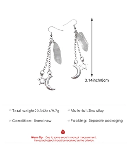 Vue détaillée des boucles d'oreilles lune et étoile avec dimensions et spécifications
