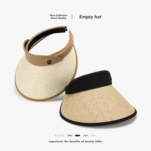 Women Sun Visor Hat Straw Woven Large Brim UPF 50 Plus UV Protection Breathable Adjustable Empty Top Summer Casual
