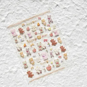 Cartoon Beer Nagelstickers Zelfklevend Japanse Stijl Schattig Pluche Dier Honingpot Ultradunne 5D Decals DIY Manicure