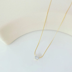 Classic minimalist gold titanium steel necklace featuring a sparkling round zircon pendant
