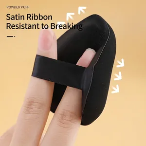 Highly elastic black triangular powder puff with satin ribbon, durable and soft texture