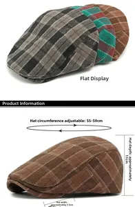 Detail view of vintage plaid beret sizes and available color options in wool blend