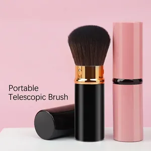 Portable Retractable Makeup Brush With Lid Aluminum Handle Synthetic Fiber For Loose Powder Blush Foundation Cosmetic Beauty Tool