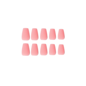 Short coffin press-on nails in matte pink finish, professional solid color fake nails set