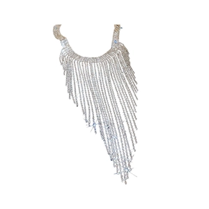 Dramatic silver tassel necklace with rhinestones and long fringe in a luxury design