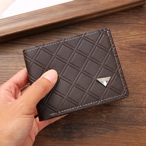 Men Short Bifold Wallet PU Leather Diamond Lattice Pattern Slim Multiple Card Slots Casual Business Fashion Youth