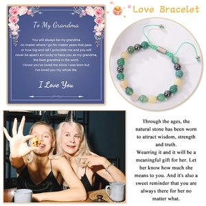 Natural stone bracelet with heart charm and grandma greeting card in a gift set