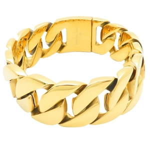 Polished 316L stainless steel gold Cuban link necklace with chunky 43mm wide cast metal design