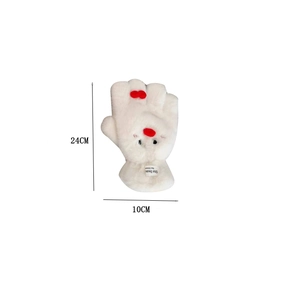 Detail of plush penguin glove with embroidery measuring 24cm in length and 10cm in width