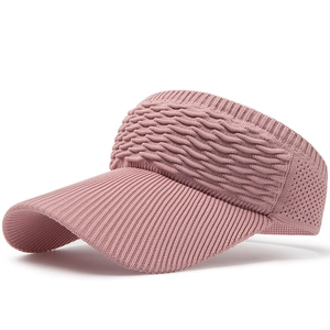 Breathable pink knitted sun visor hat for women with wide brim and mesh texture