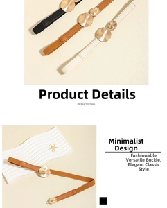 Detailed view of elastic skinny belts for dresses with circular metal buckle in three colors
