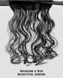 Macro shot of black synthetic long wavy hair texture for Halloween witch cosplay costume