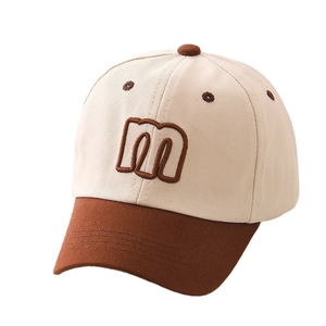 Kids vintage beige and brown cotton baseball cap with embroidered letter M