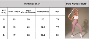 Tableau des tailles détaillé pour leggings de yoga à taille haute, mesures S, M et L