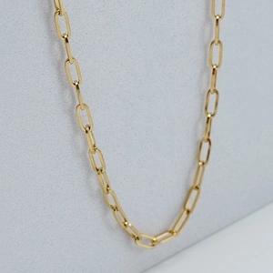 Collier élégant à maillons trombone en acier titane doré au design minimaliste chic