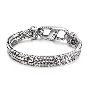 Vintage braided stainless steel men's chain bracelet with an ornate pattern clasp