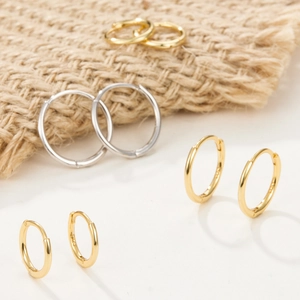 Minimalist 925 sterling silver hoop earrings in gold and silver finishes in various sizes