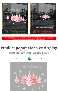 Detailed view of pink Christmas tree window decals with snowflakes and 2026 holiday motifs