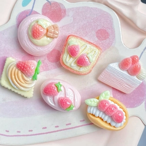 Cute set of 6 resin strawberry cake and dessert charms for DIY crafts and hair accessories