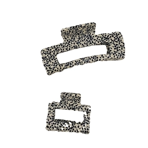 Elegant leopard print rectangular hair claw clips set in large and small sizes
