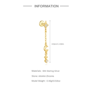 Detail view of gold S925 silver lotus stud earring with dimensions and 925 hallmark