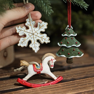 Resin Christmas ornaments set including snowflake, tree and horse hanging decorations