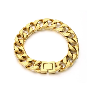 Bracelet gourmette gourmette dorée pour homme avec fermoir tête de dragon en acier titane poli
