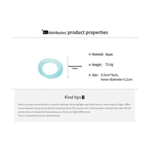 Detail showing dimensions of light blue resin bangle with 6.2cm inner diameter