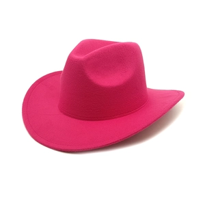 Retro rose red western cowboy wool felt hat with curved brim for outdoor fashion wear
