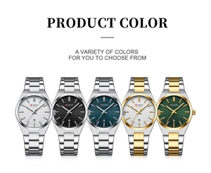 Detailed showcase of five stainless steel quartz watches in various dial colors and finishes