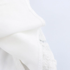 Sexy white square neck mini dress with lace bell sleeves and smooth knit texture