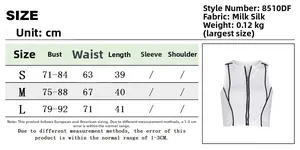Size chart detail for milk silk cropped tank top showing S, M, L measurements in cm