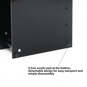 Detail of 0.5cm acrylic base plate and mounting screws on black watch display stand