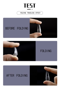 Macro shot showing the flexible traceless folding effect of clear false nail tips