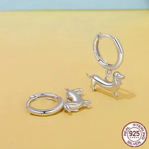 Cute S925 sterling silver dachshund dog hoop earrings for women in polished finish